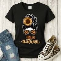 Hello Autumn Cute Bun Fall Floral Women's T-Shirt thumb 3