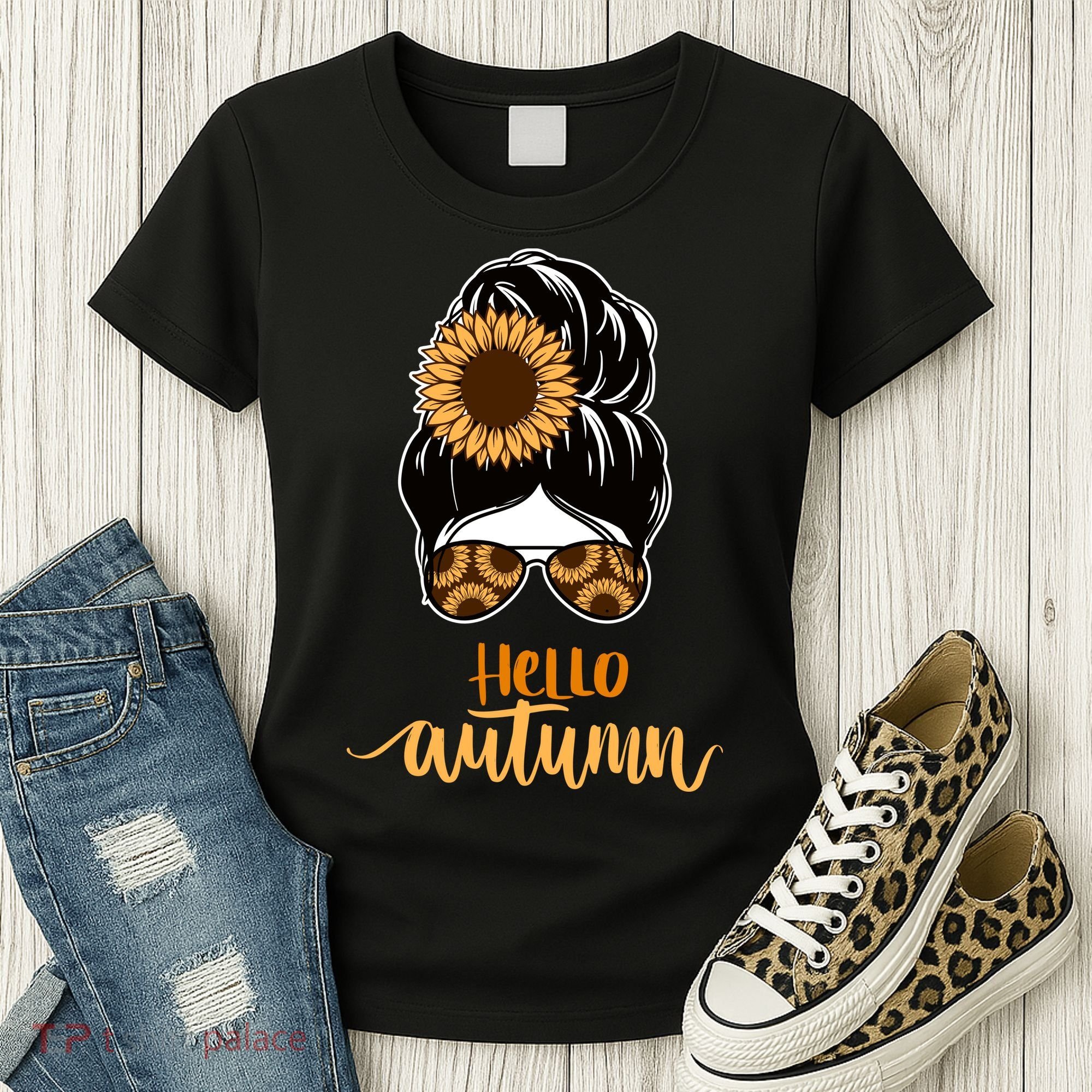 Hello Autumn Cute Bun Fall Floral Women's T-Shirt