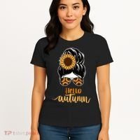 Hello Autumn Cute Bun Fall Floral Women's T-Shirt thumb 4