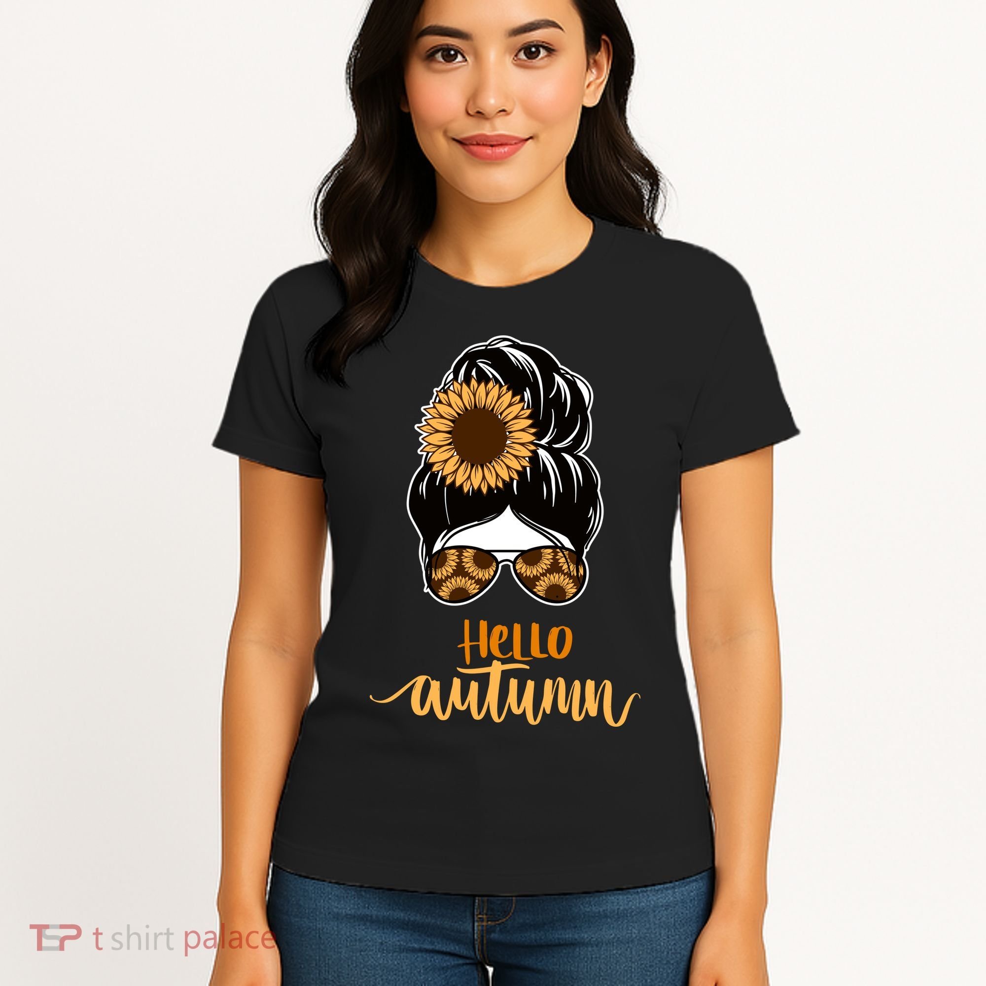 Hello Autumn Cute Bun Fall Floral Women's T-Shirt