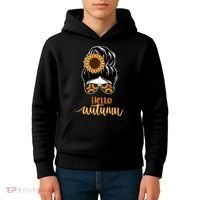 Hello Autumn Cute Bun Fall Floral Kids Hoodie thumb 4