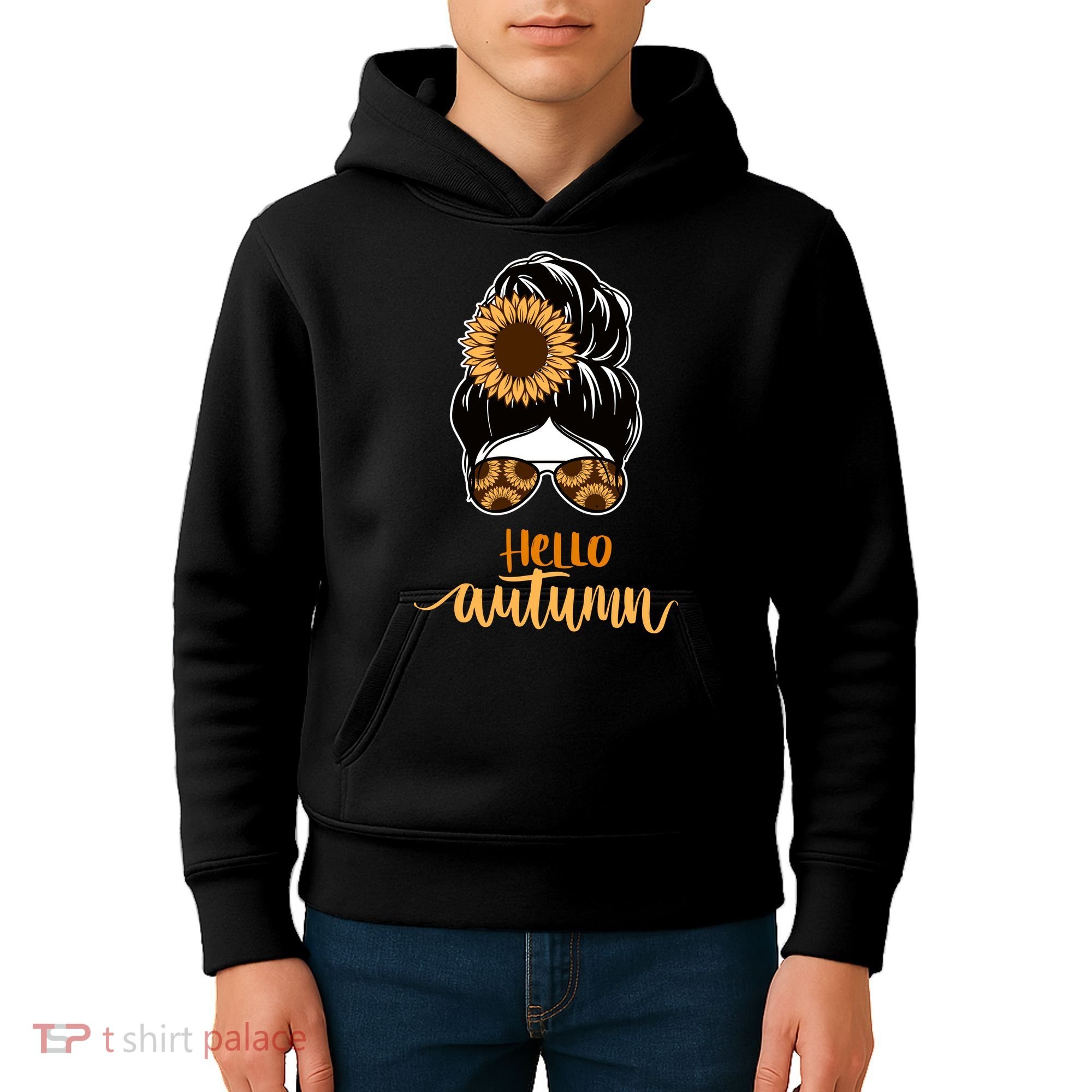 Hello Autumn Cute Bun Fall Floral Kids Hoodie