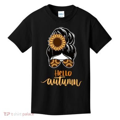 Hello Autumn Cute Bun Fall Floral Kids T-Shirt