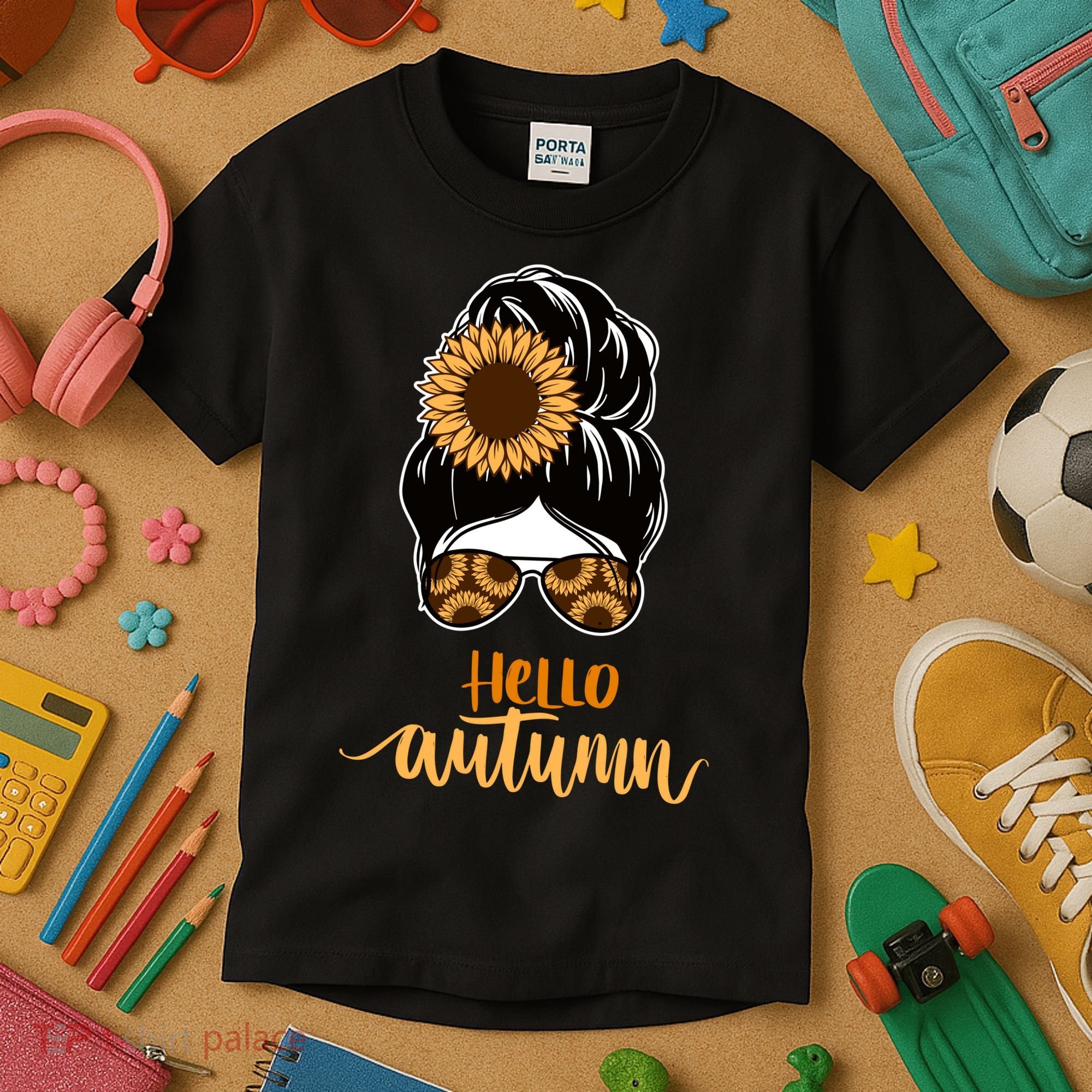 Hello Autumn Cute Bun Fall Floral Kids T-Shirt
