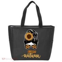 Hello Autumn Cute Bun Fall Floral Tote Bag thumb 0