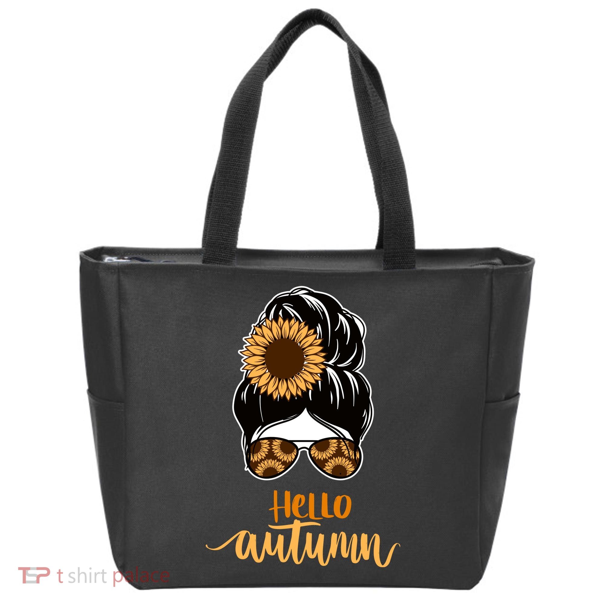 Hello Autumn Cute Bun Fall Floral Tote Bag
