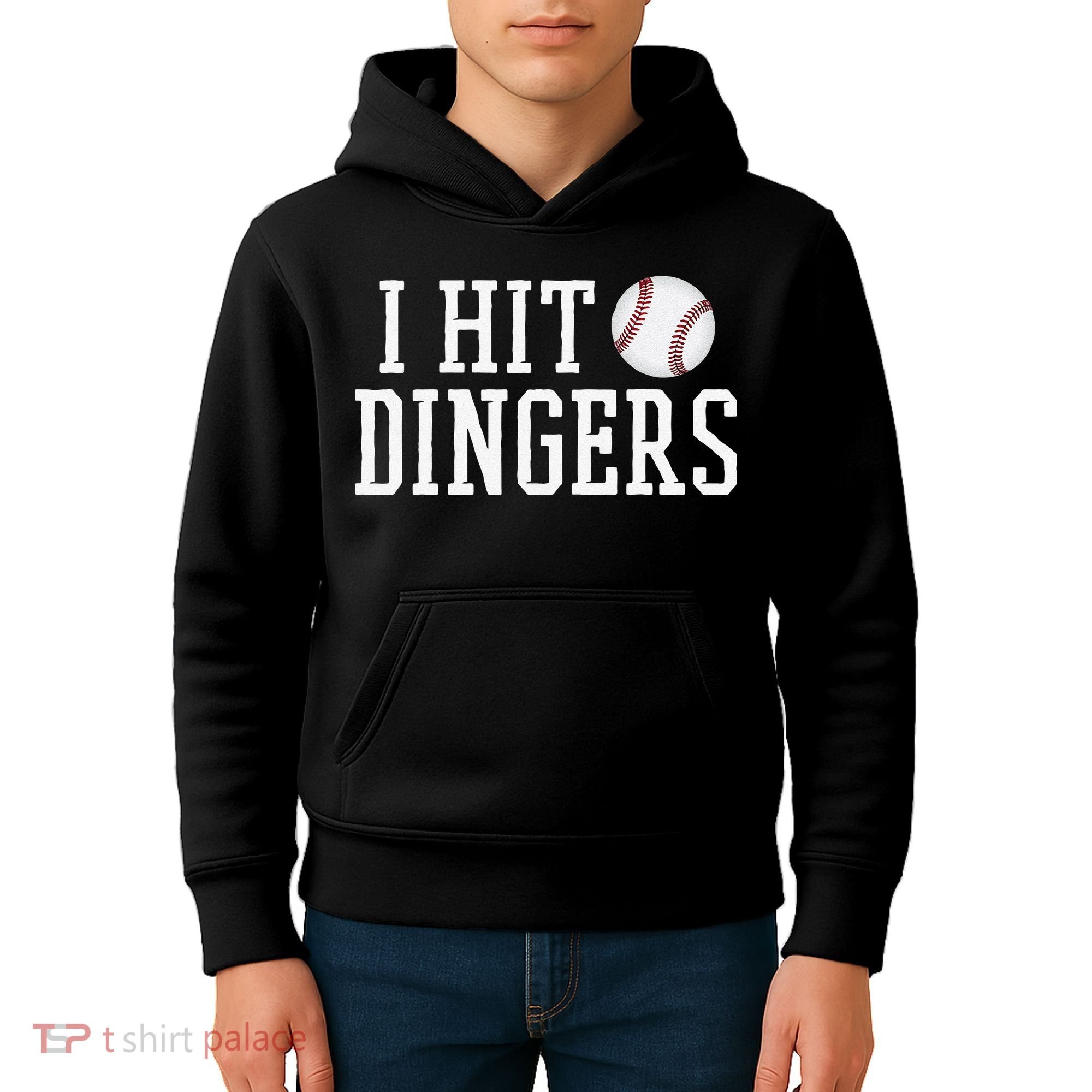 Hit a Dinger Funny Baseball Player Home Run Fun Kids Hoodie