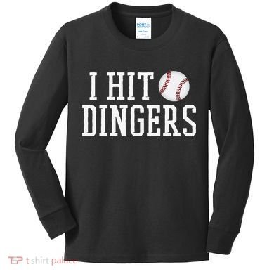 Hit a Dinger Funny Baseball Player Home Run Fun Kids Long Sleeve Shirt