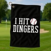 Hit a Dinger Funny Baseball Player Home Run Fun Golf Towel thumb 1