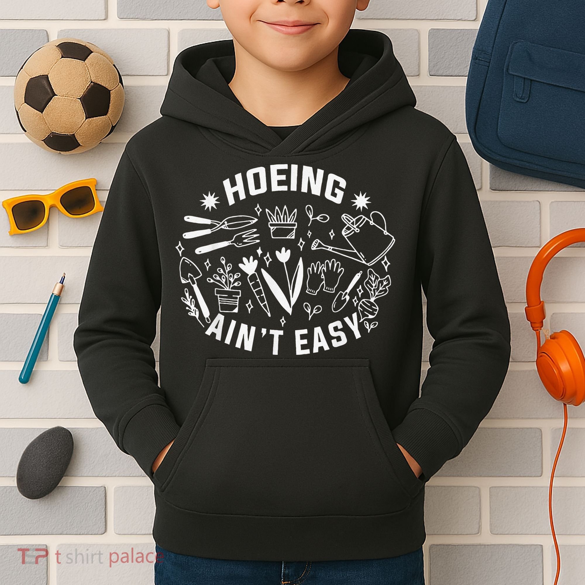 Hoeing Ain't Easy Gardening Funny Outfit for Gardeners Kids Hoodie