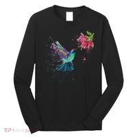 Hummingbird And Flower Bird Watcher Hummingbird Lover Long Sleeve Shirt thumb 0