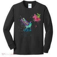 Hummingbird And Flower Bird Watcher Hummingbird Lover Kids Long Sleeve Shirt thumb 0