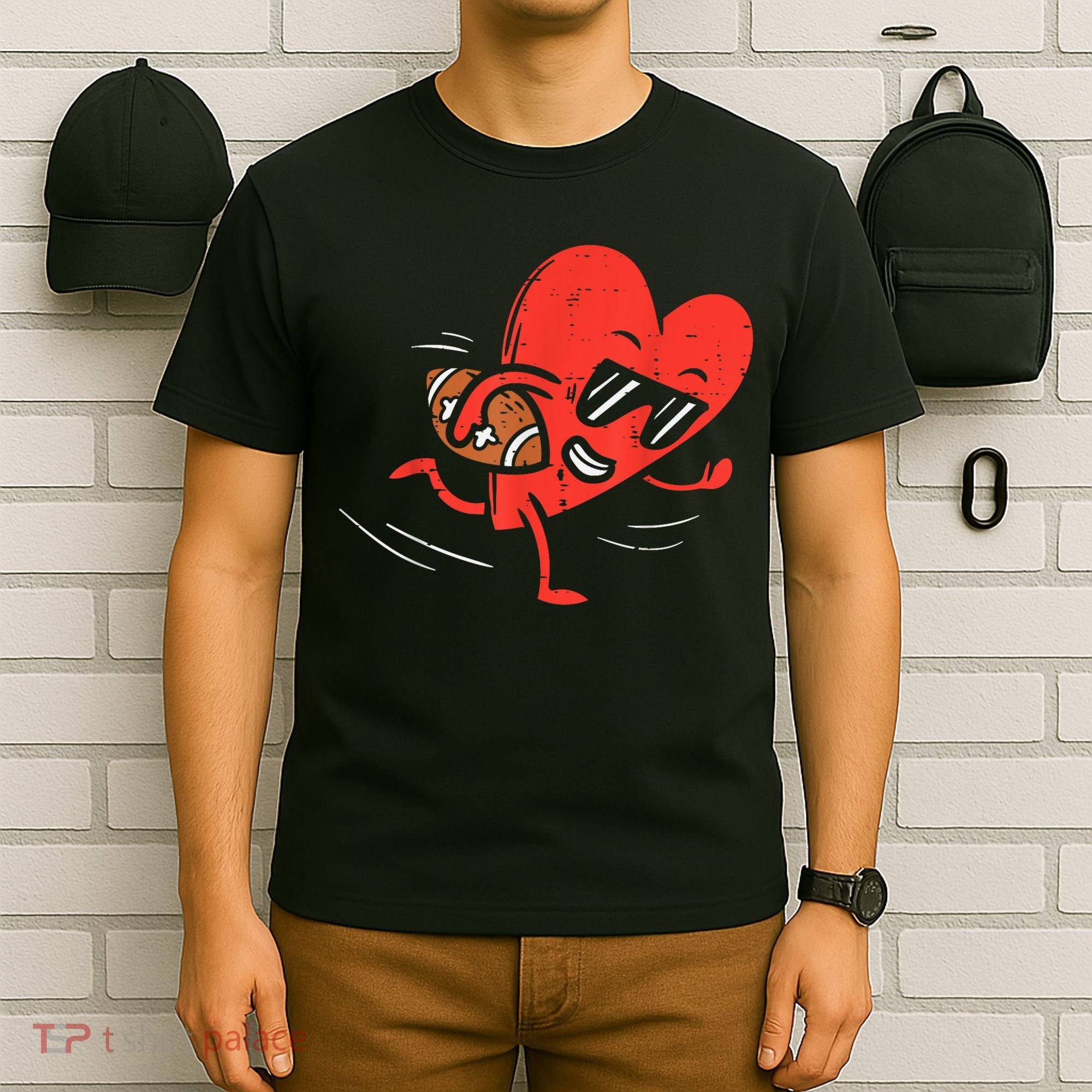 Heart American Football Valentines Day Sports T-Shirt