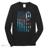 Hawaii American Flag Pride Landscape Surfer Patriotic Gift Long Sleeve Shirt thumb 0