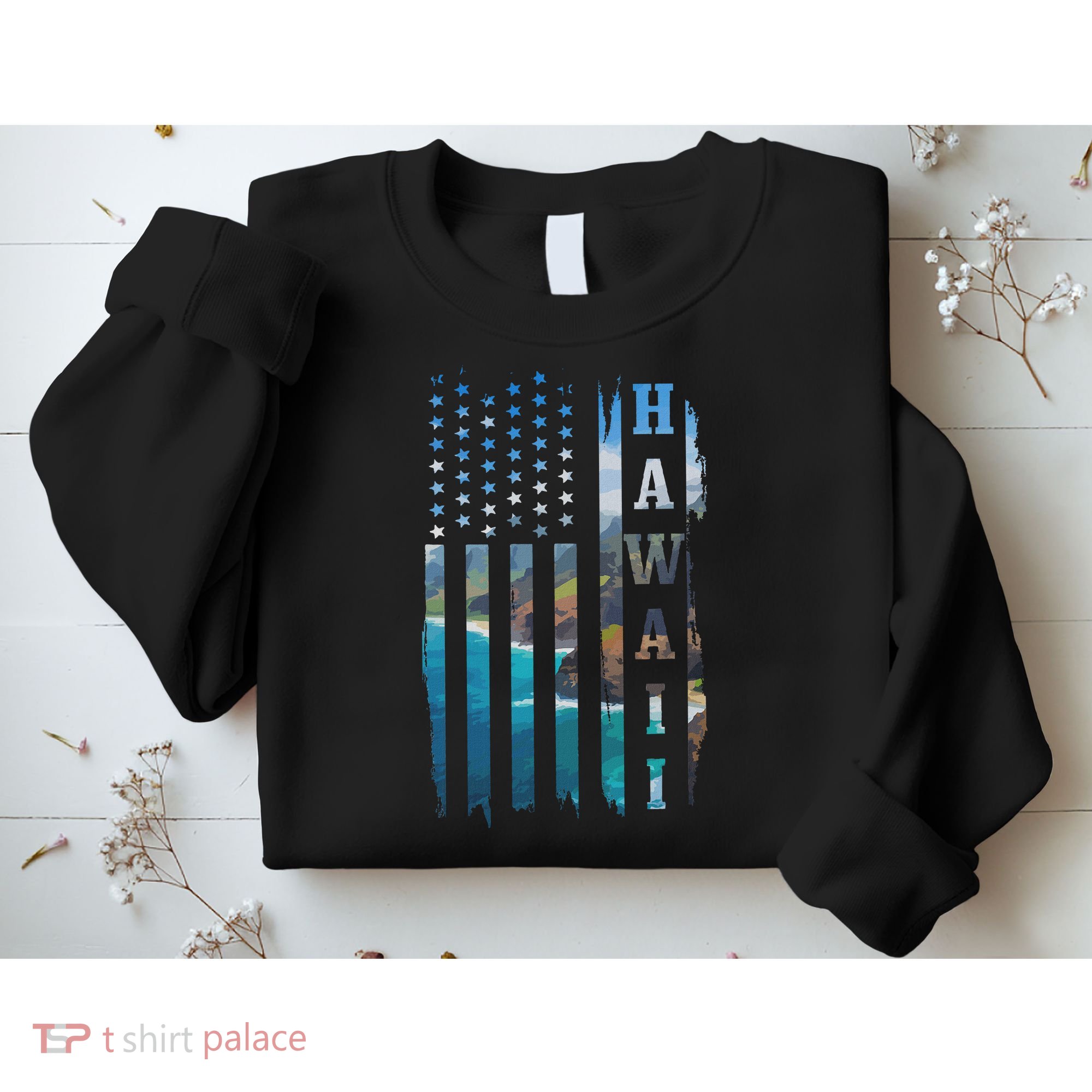 Hawaii American Flag Pride Landscape Surfer Patriotic Gift Sweatshirt
