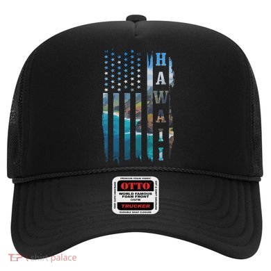 Hawaii American Flag Pride Landscape Surfer Patriotic Gift Hat