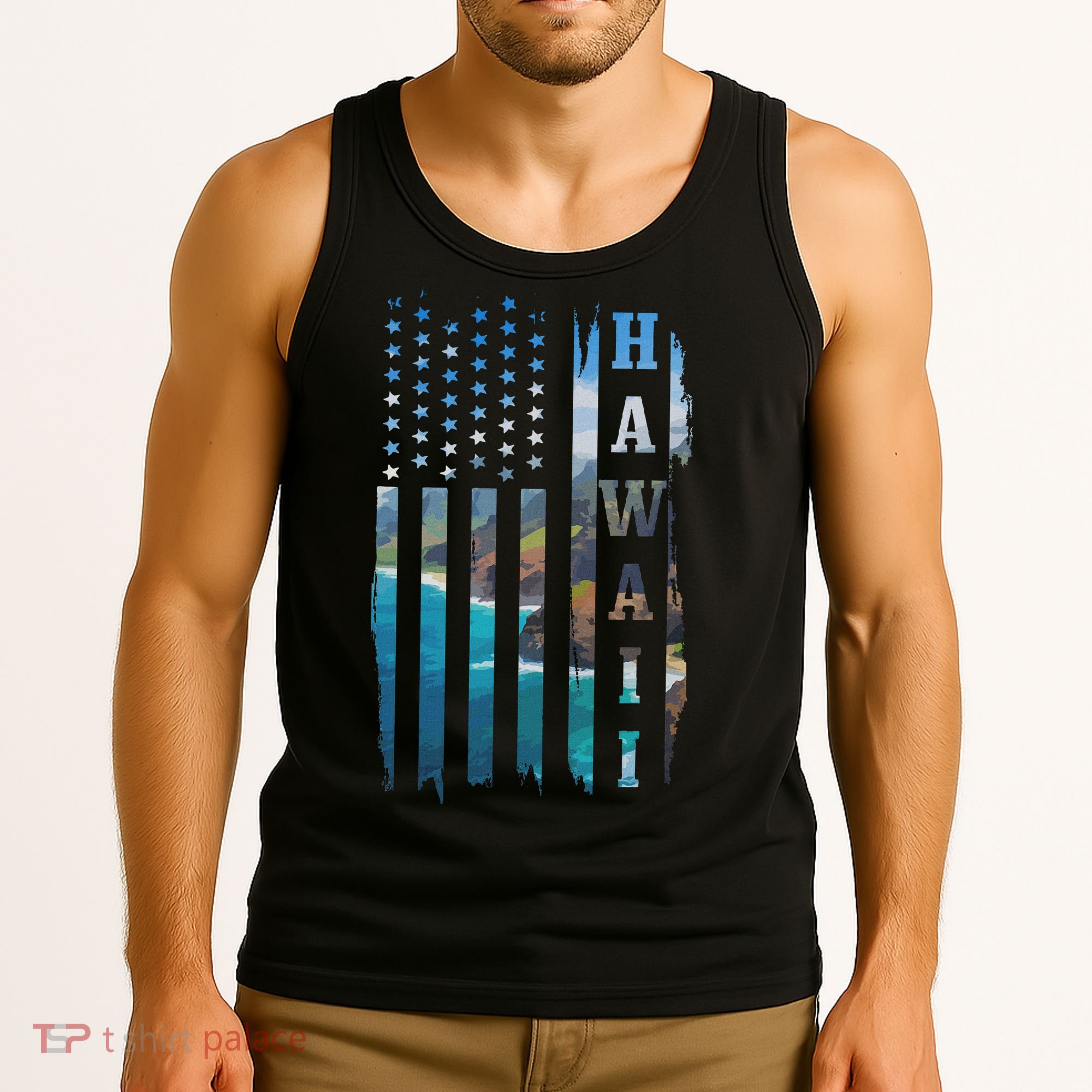 Hawaii American Flag Pride Landscape Surfer Patriotic Gift Tank Top