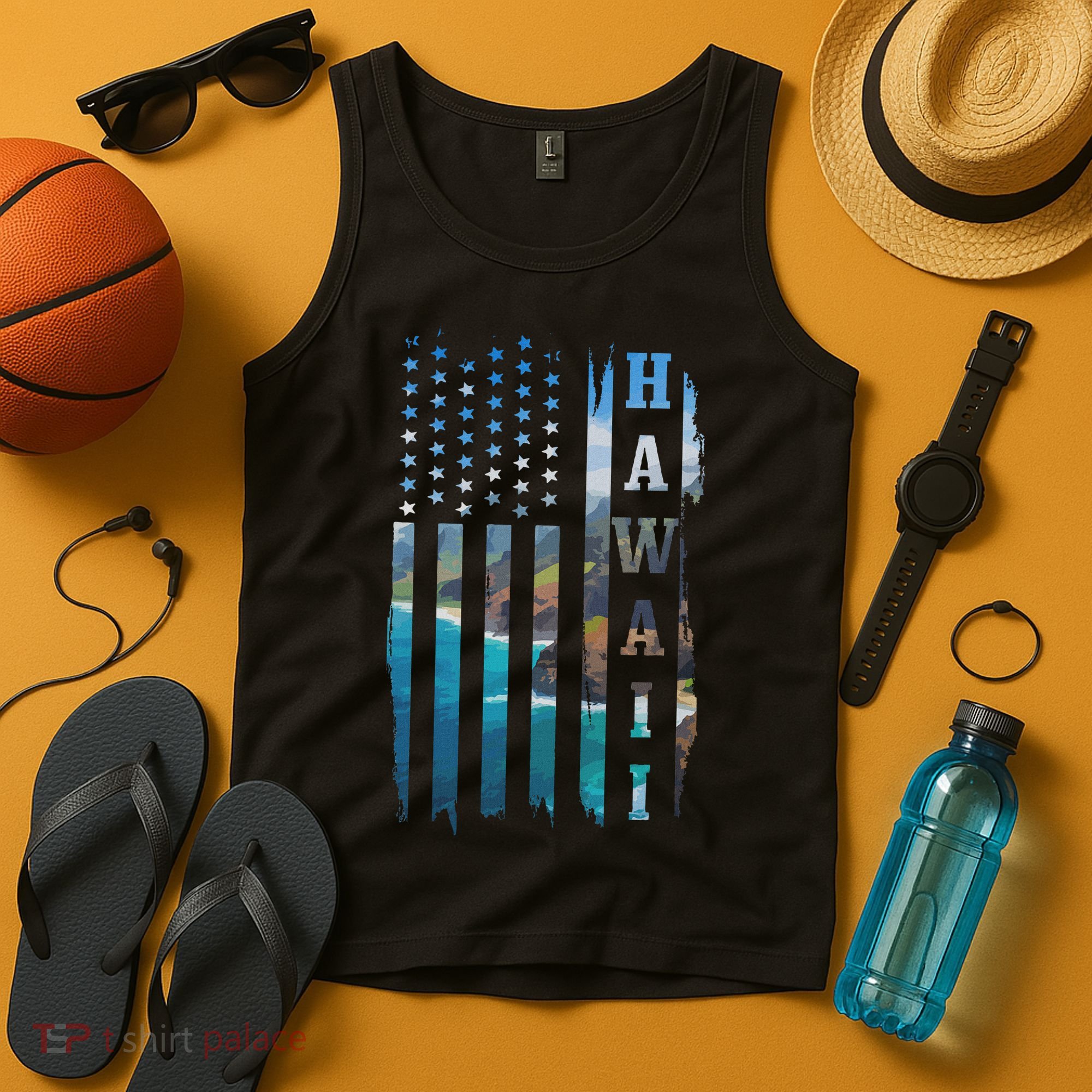 Hawaii American Flag Pride Landscape Surfer Patriotic Gift Tank Top