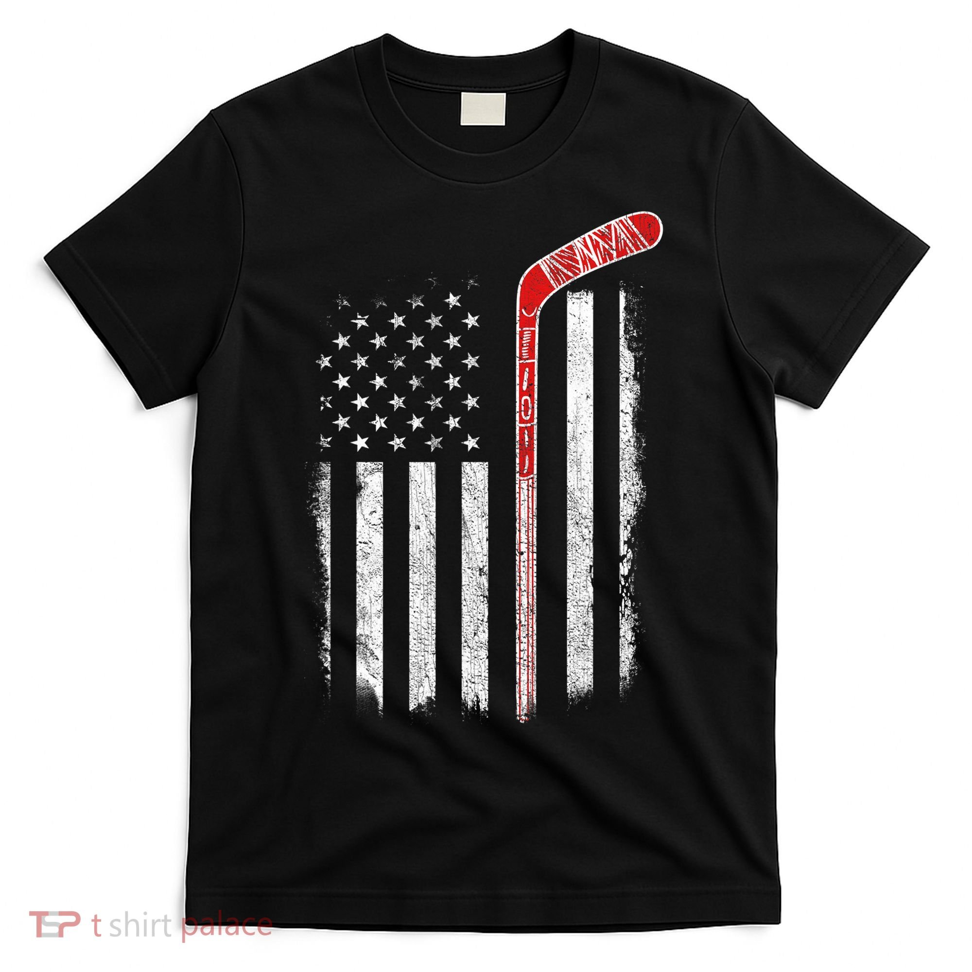 Hockey American Flag  Hockey Flag  T-Shirt