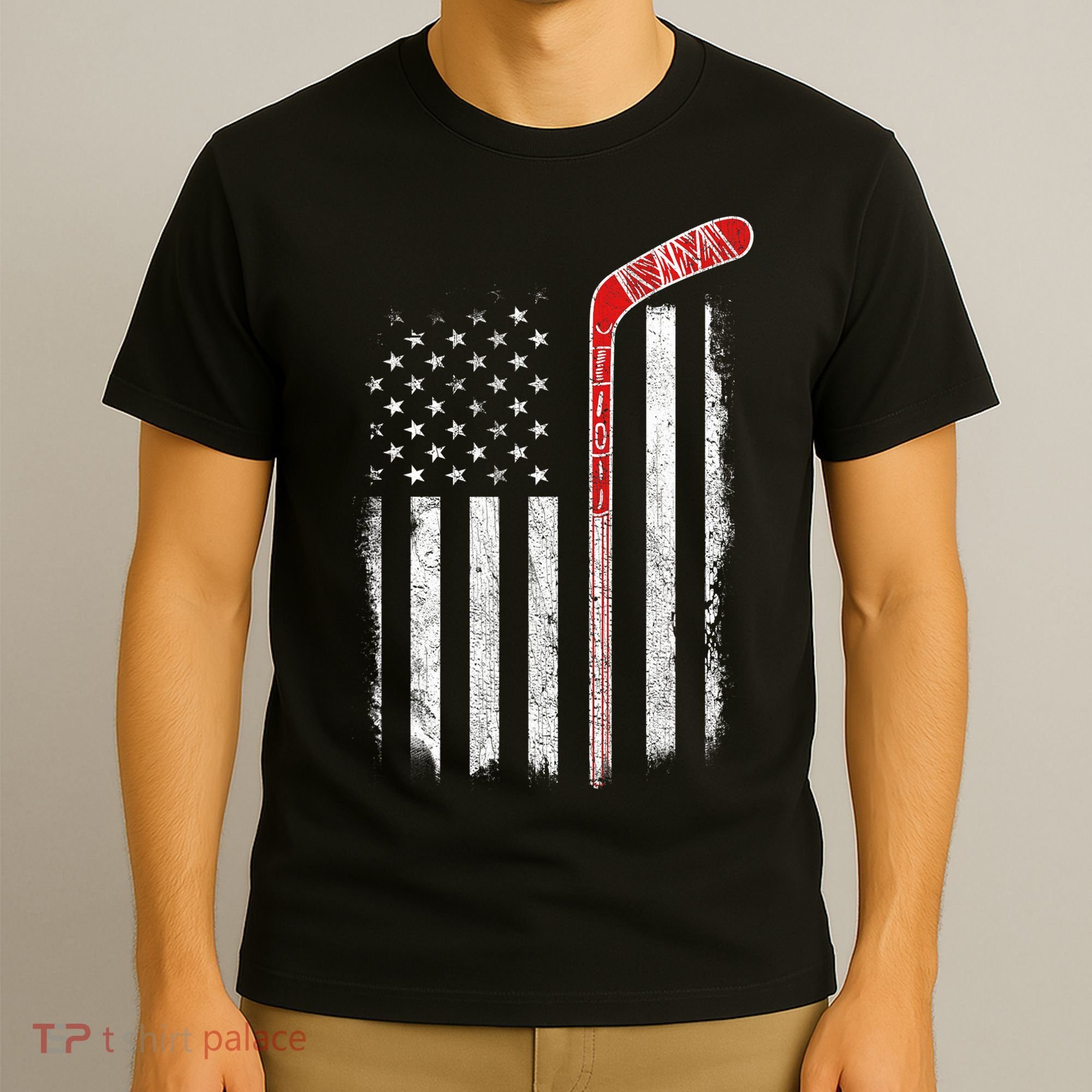 Hockey American Flag  Hockey Flag  T-Shirt