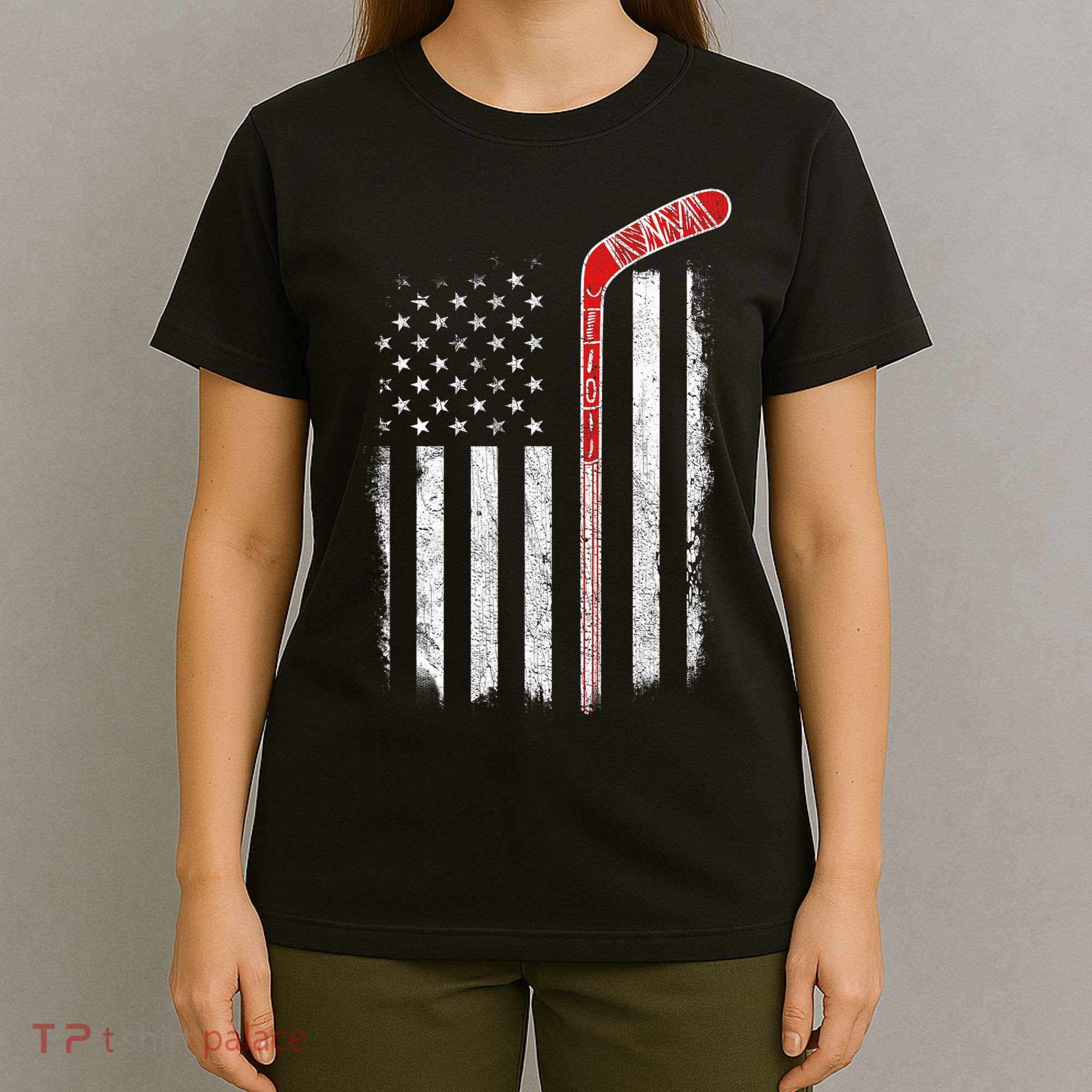 Hockey American Flag  Hockey Flag  T-Shirt