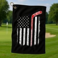 Hockey American Flag  Hockey Flag  Golf Towel thumb 1