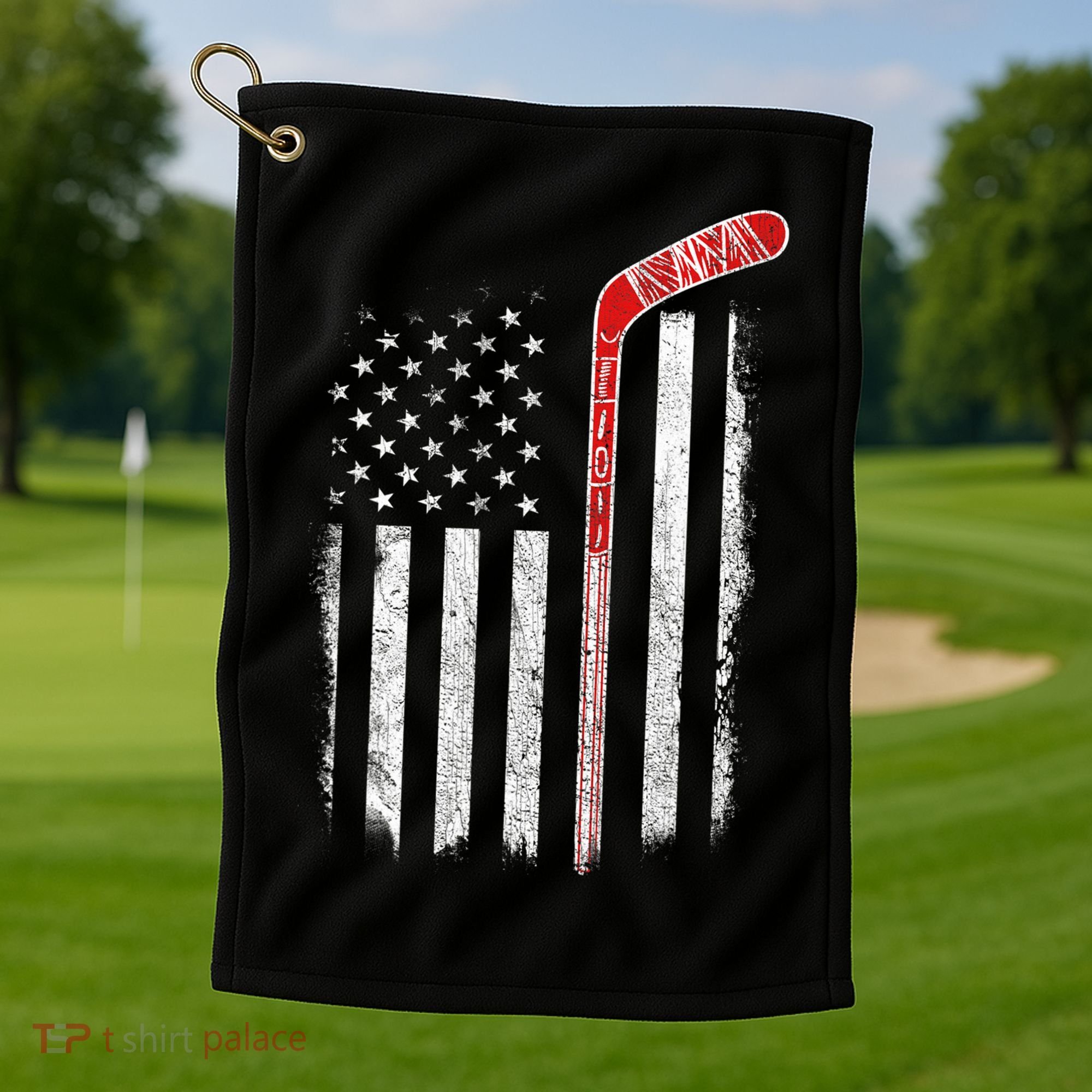 Hockey American Flag  Hockey Flag  Golf Towel