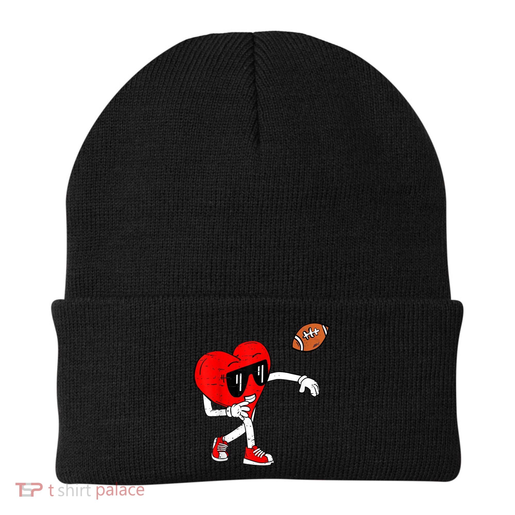 Heart American Football Valentines Day Beanie
