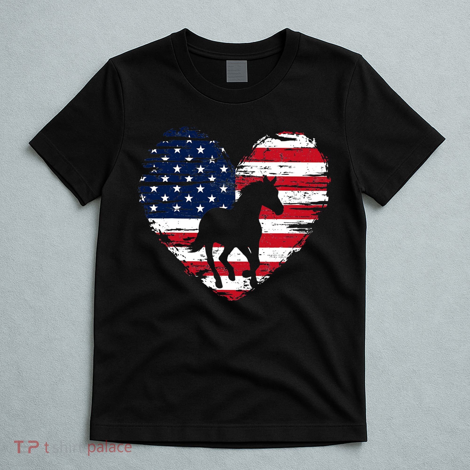 Horse American Flag Heart 4th of July USA Patriotic Pride T-Shirt
