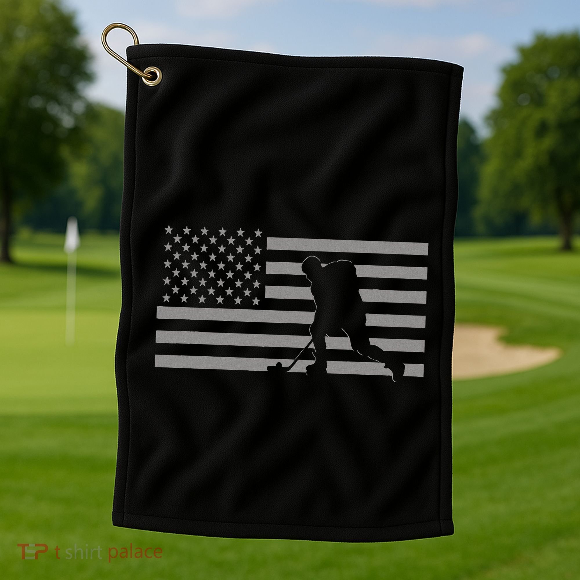 Hockey American Flag Hockey Golf Towel
