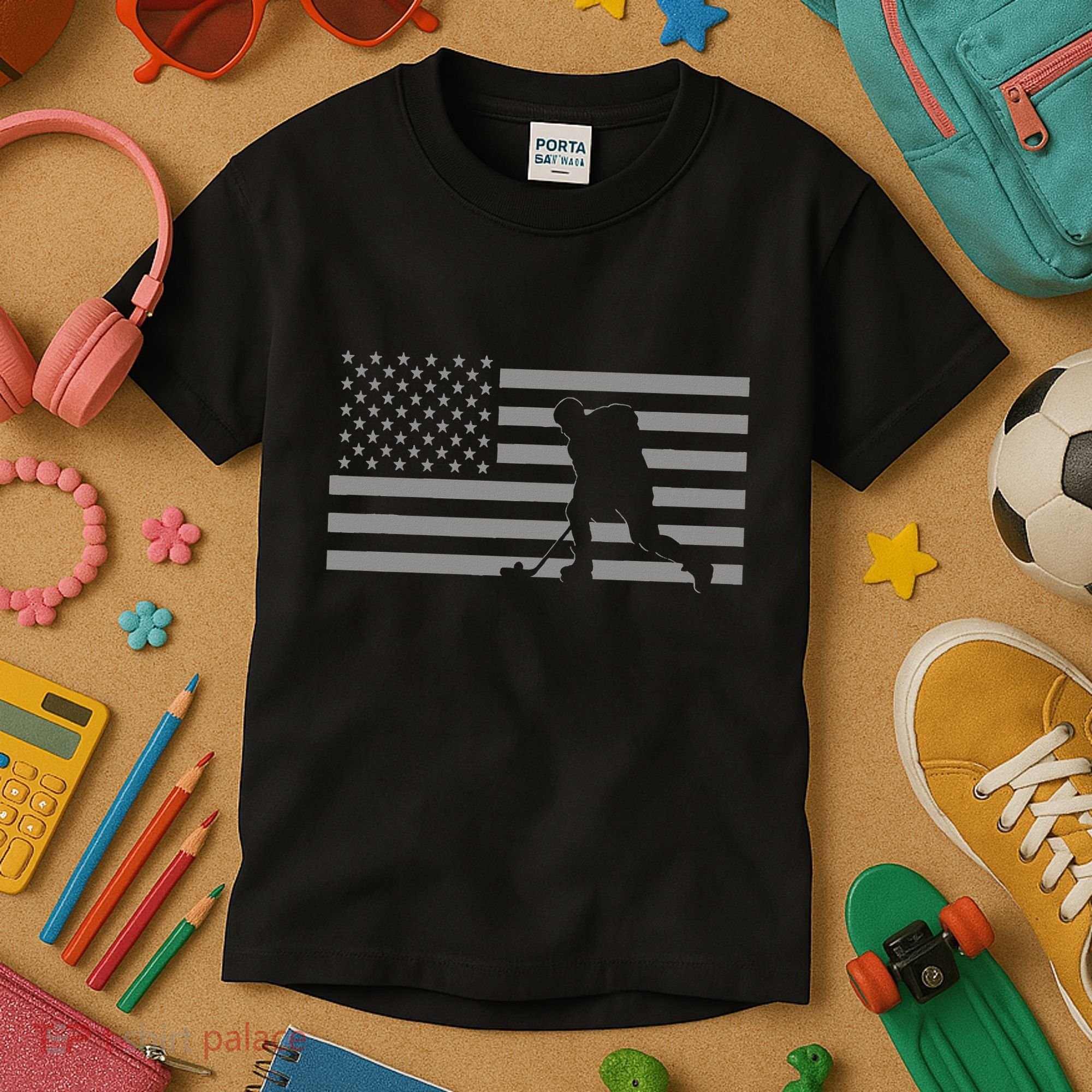Hockey American Flag Hockey Kids T-Shirt