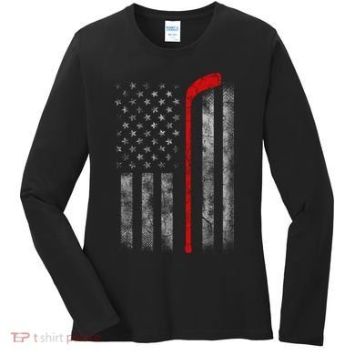 Hockey American Flag Women's Long Sleeve Shirt
