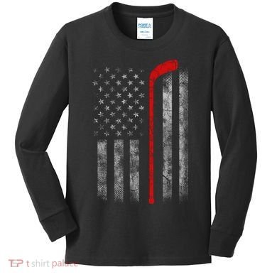 Hockey American Flag Kids Long Sleeve Shirt