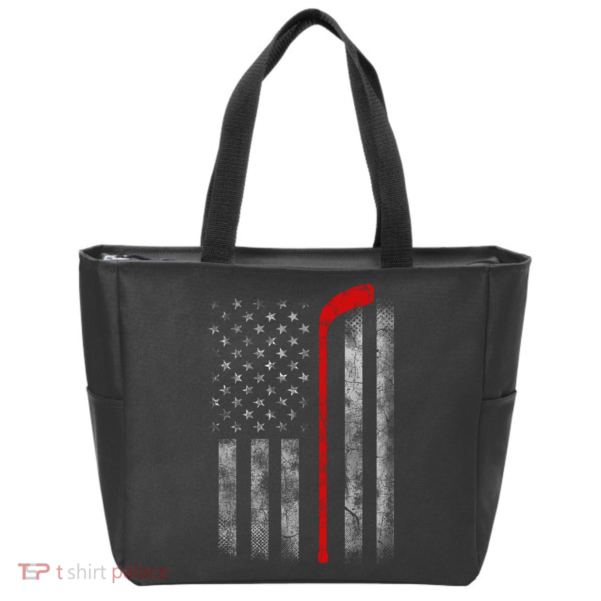 Hockey American Flag Tote Bag