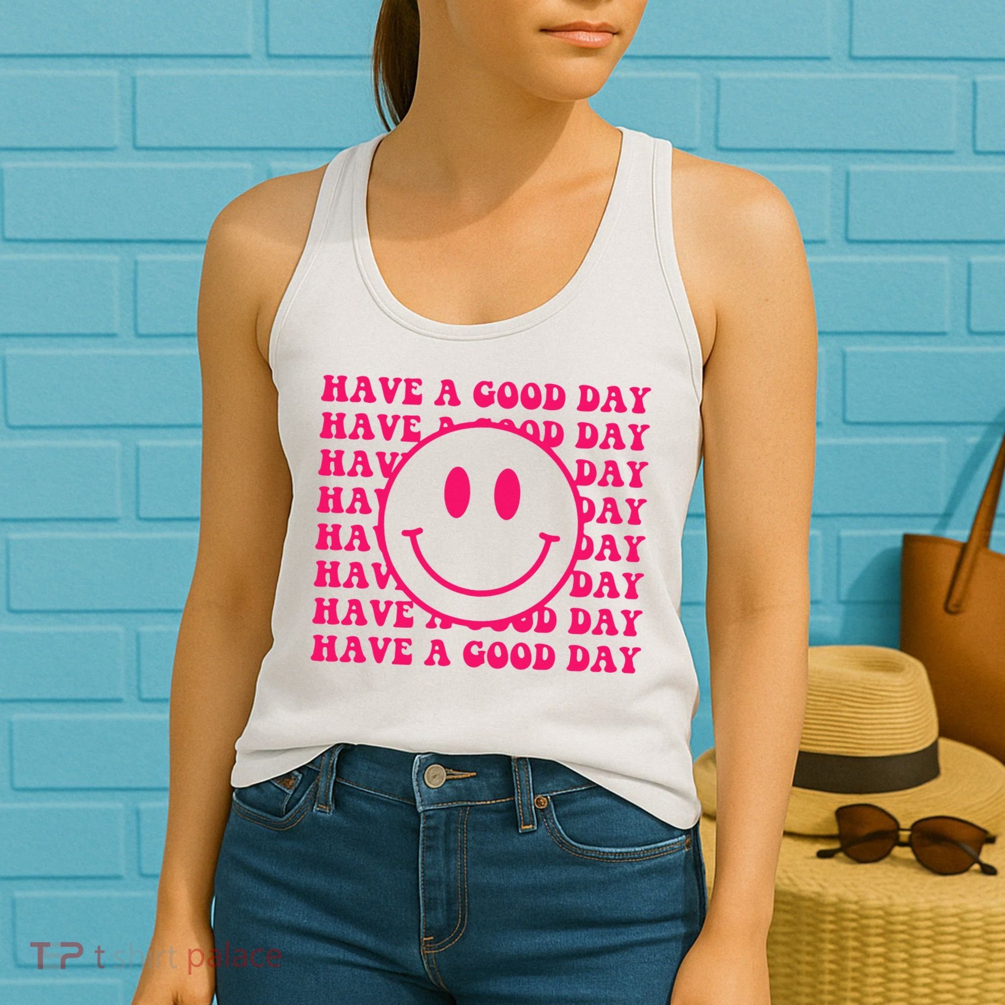 Have A Good Day Pink Smile Face Preppy Aesthetic Trendy Women's Tank Top