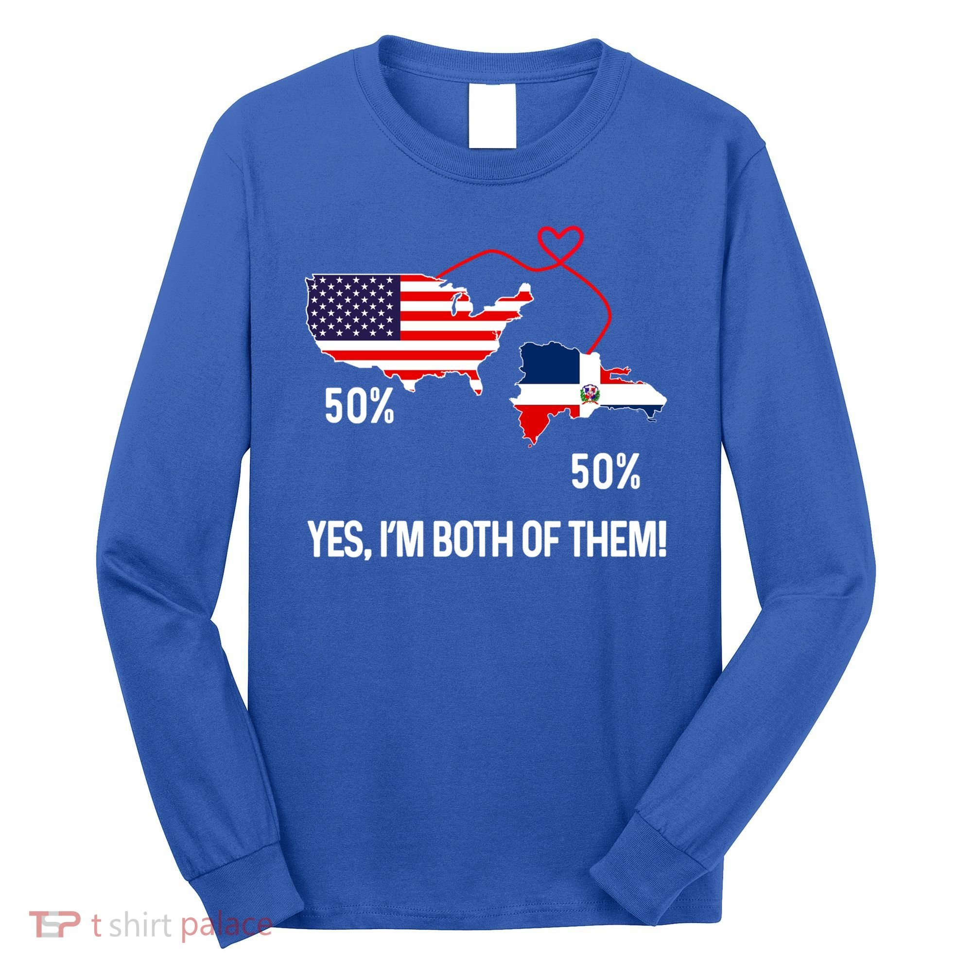 Half American Half Dominican Flag Combined Rd Usa Pride Meaningful Gift Long Sleeve Shirt