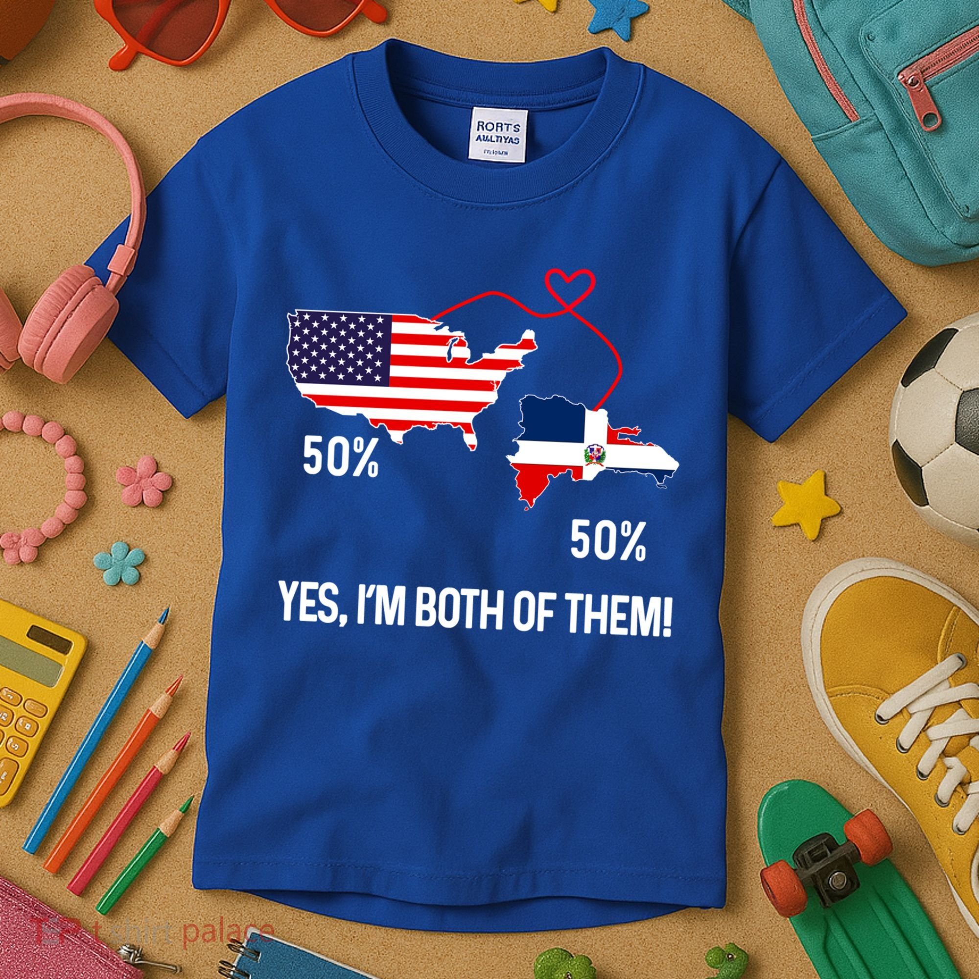 Half American Half Dominican Flag Combined Rd Usa Pride Meaningful Gift Kids T-Shirt