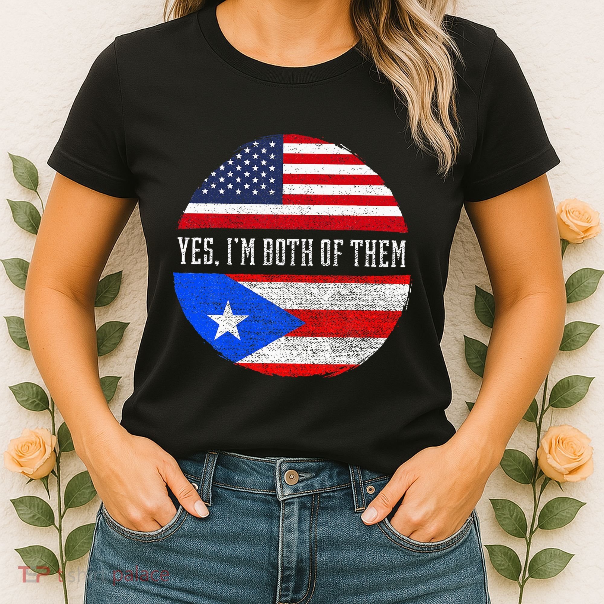 Half American Half Puerto Rican USA Flag Puerto Rico DNA Women's T-Shirt