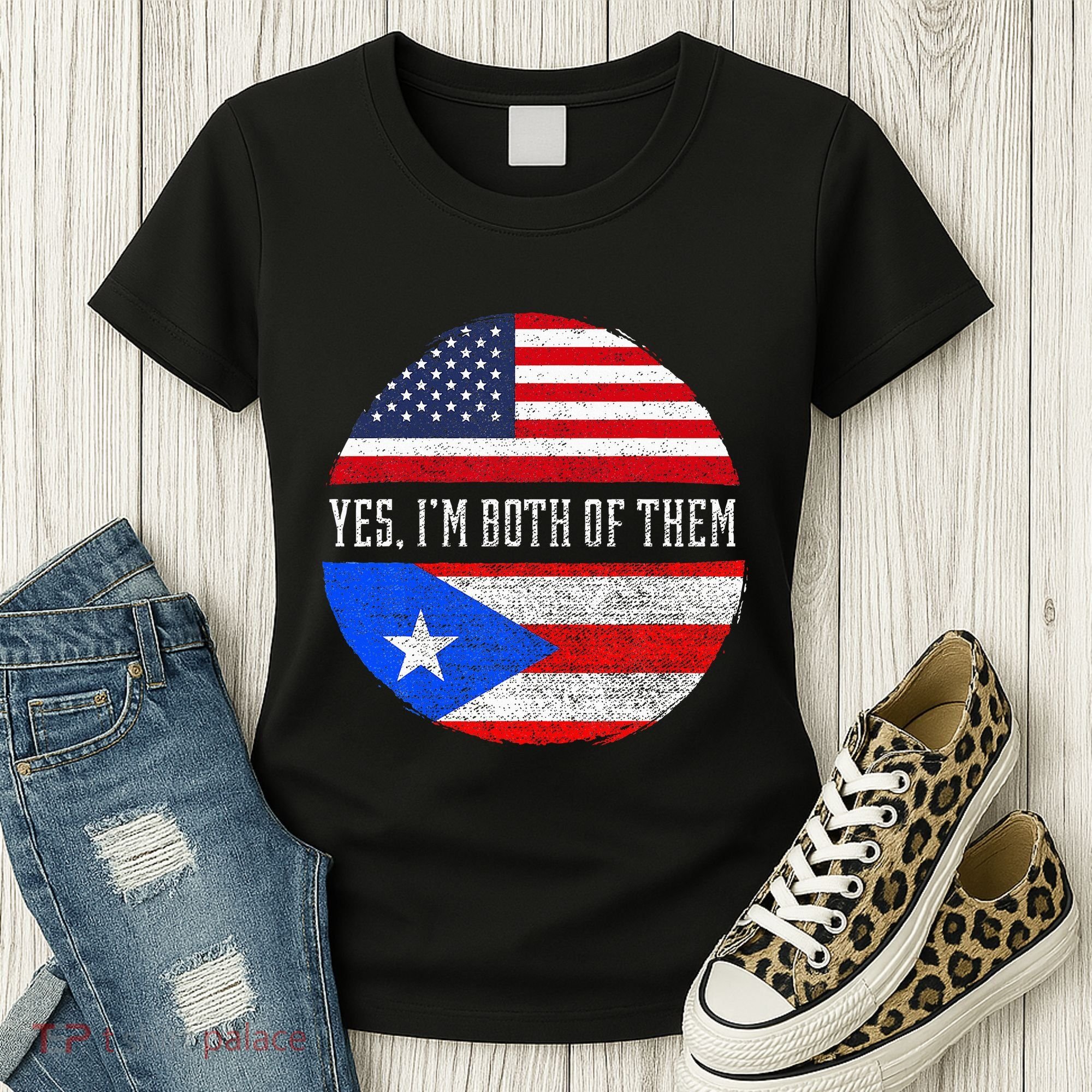 Half American Half Puerto Rican USA Flag Puerto Rico DNA Women's T-Shirt