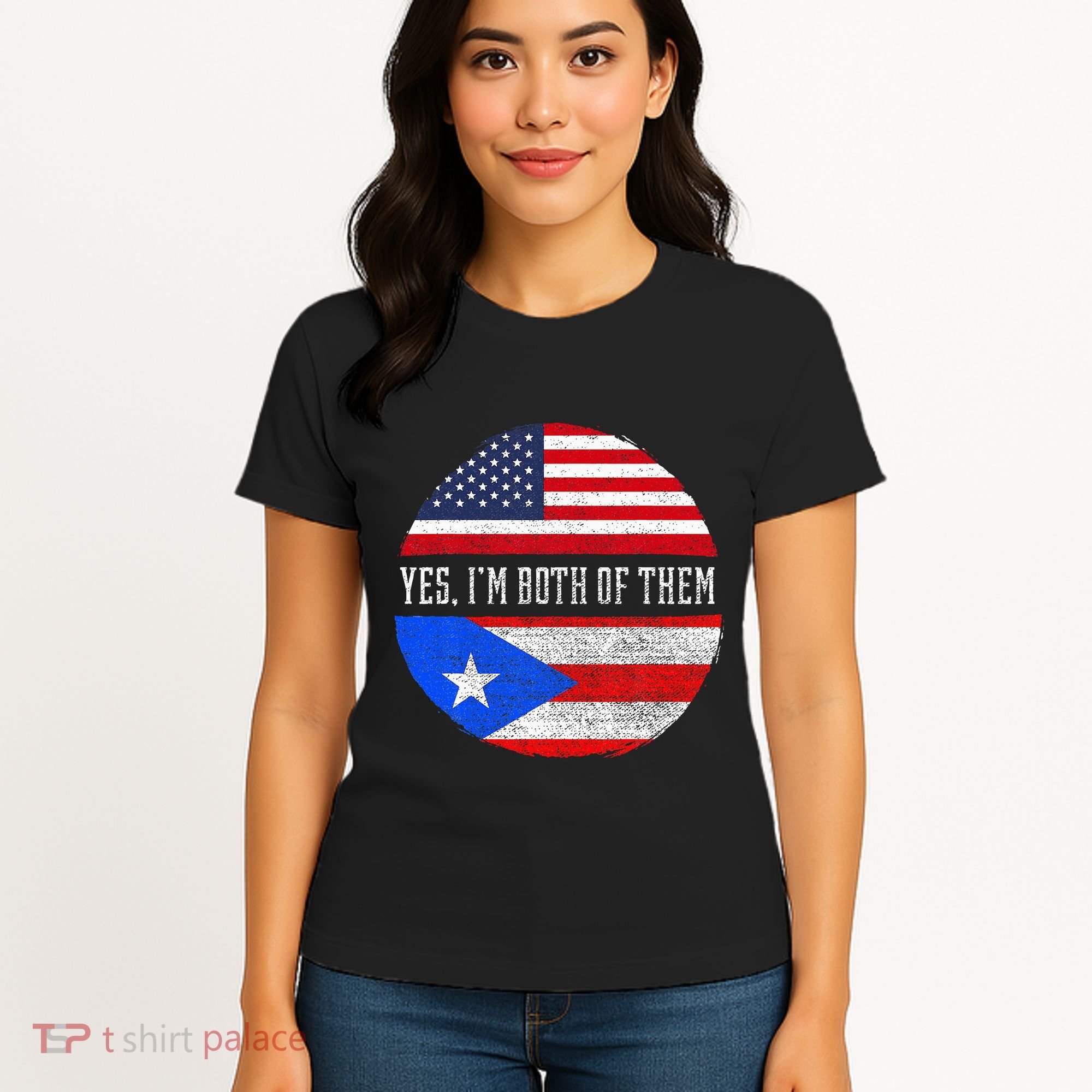 Half American Half Puerto Rican USA Flag Puerto Rico DNA Women's T-Shirt