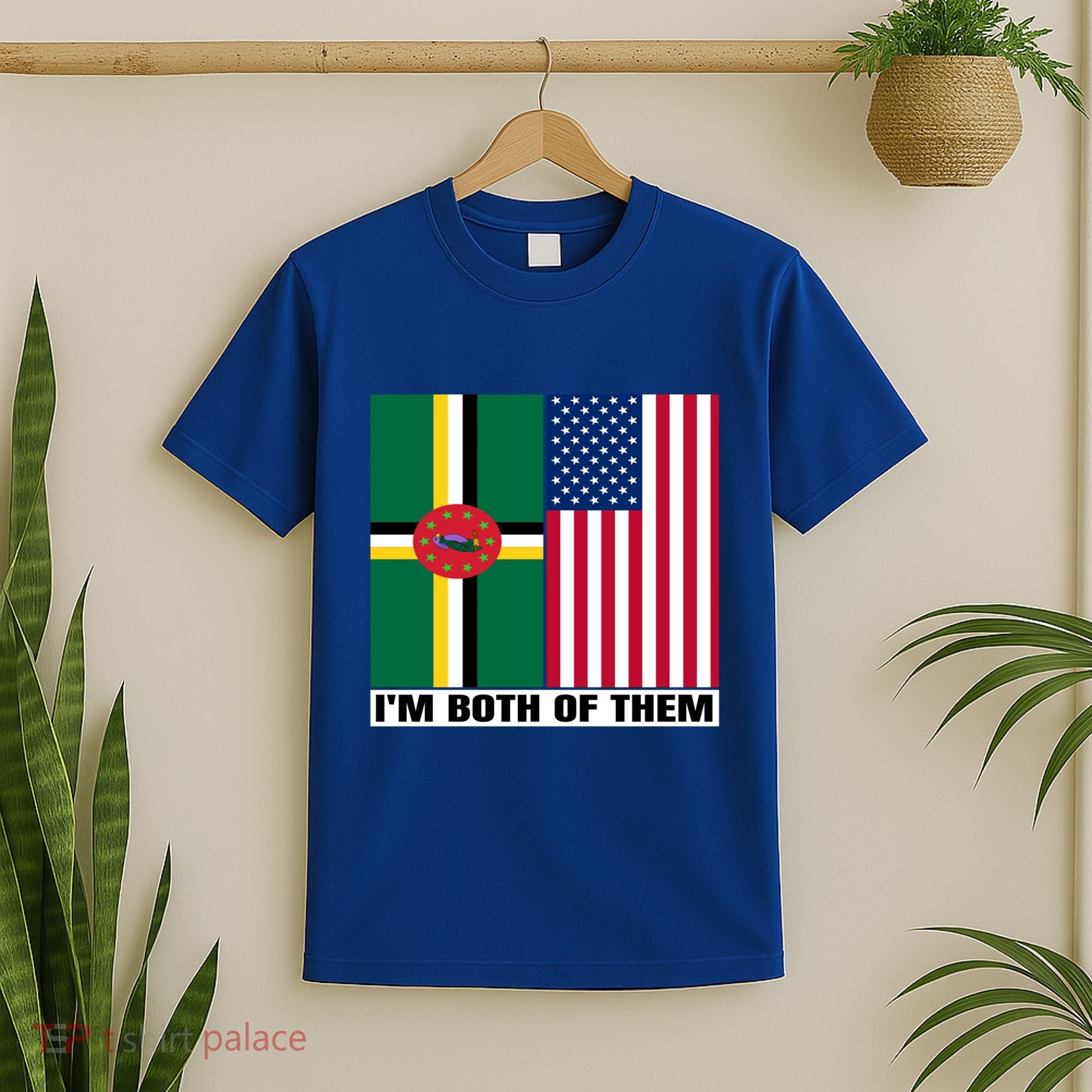 Half American Half Dominican Roots Usa Dominica Island Flag Cool Gift T-Shirt