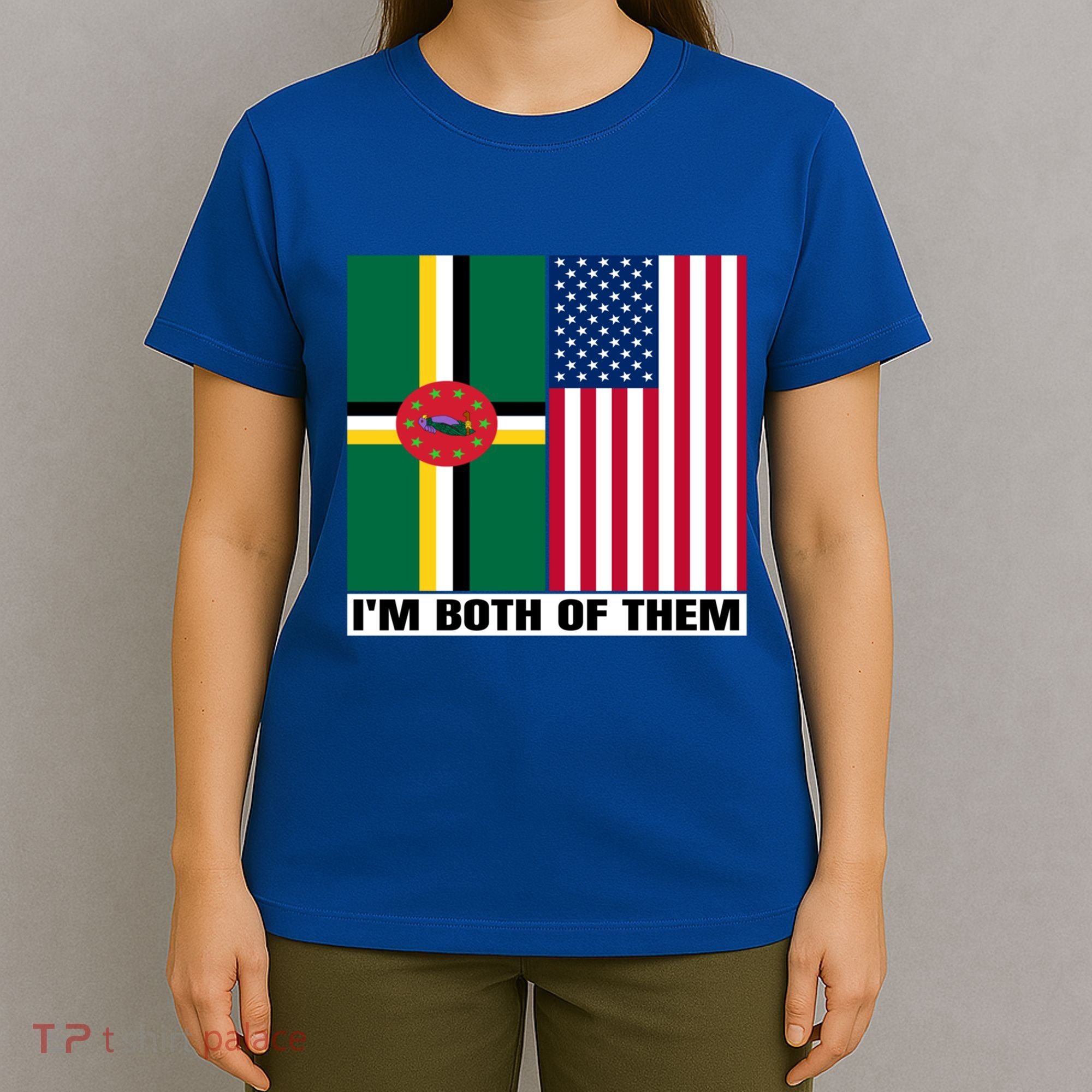 Half American Half Dominican Roots Usa Dominica Island Flag Cool Gift T-Shirt