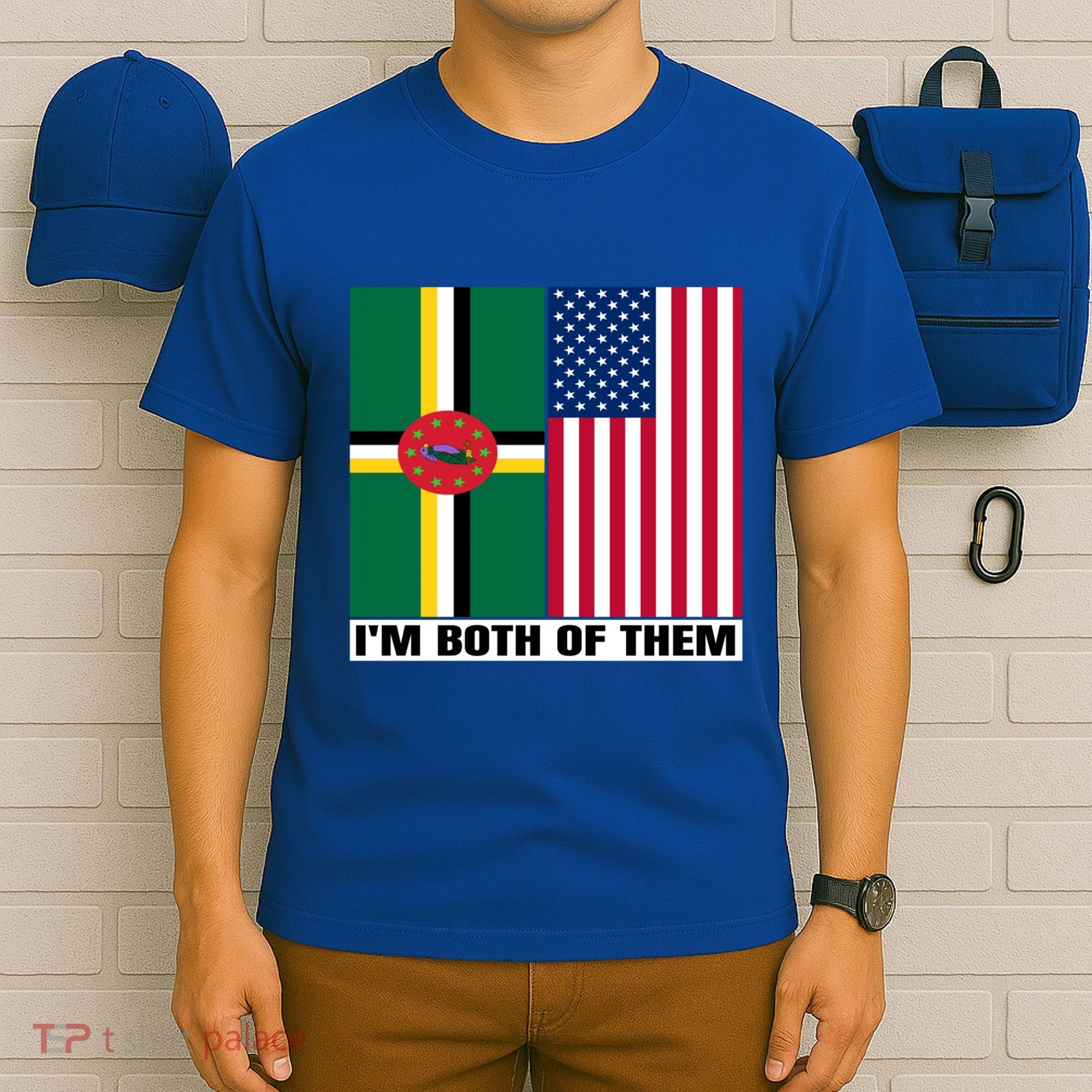 Half American Half Dominican Roots Usa Dominica Island Flag Cool Gift T-Shirt