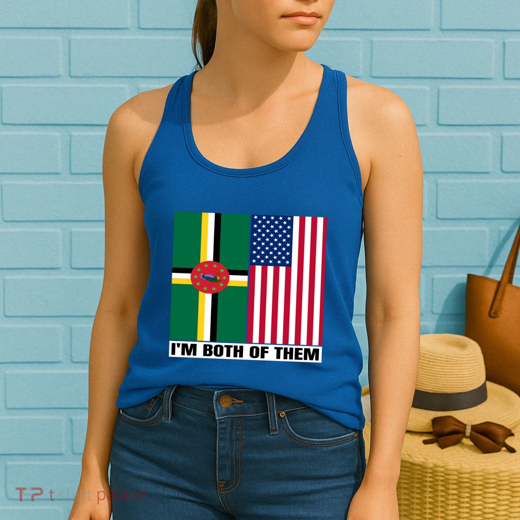 Half American Half Dominican Roots Usa Dominica Island Flag Cool Gift Women's Tank Top