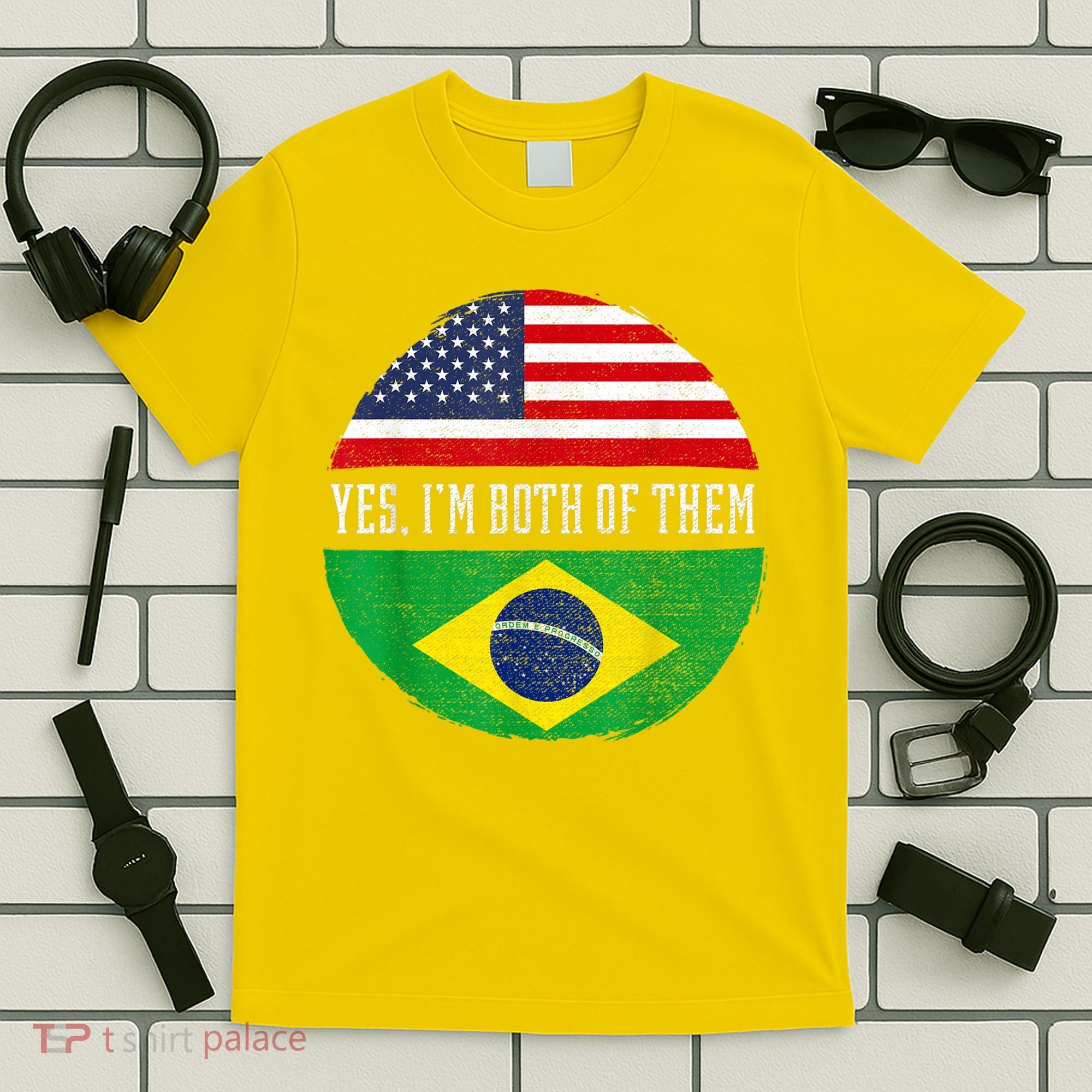 Half American Half Brazilian USA Flag Brazil Heritage DNA T-Shirt