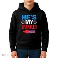 His And Hers 4th Of Julys Couples He's My Sparkler Kids Hoodie thumb 4