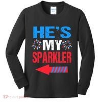 His And Hers 4th Of Julys Couples He's My Sparkler Kids Long Sleeve Shirt thumb 0
