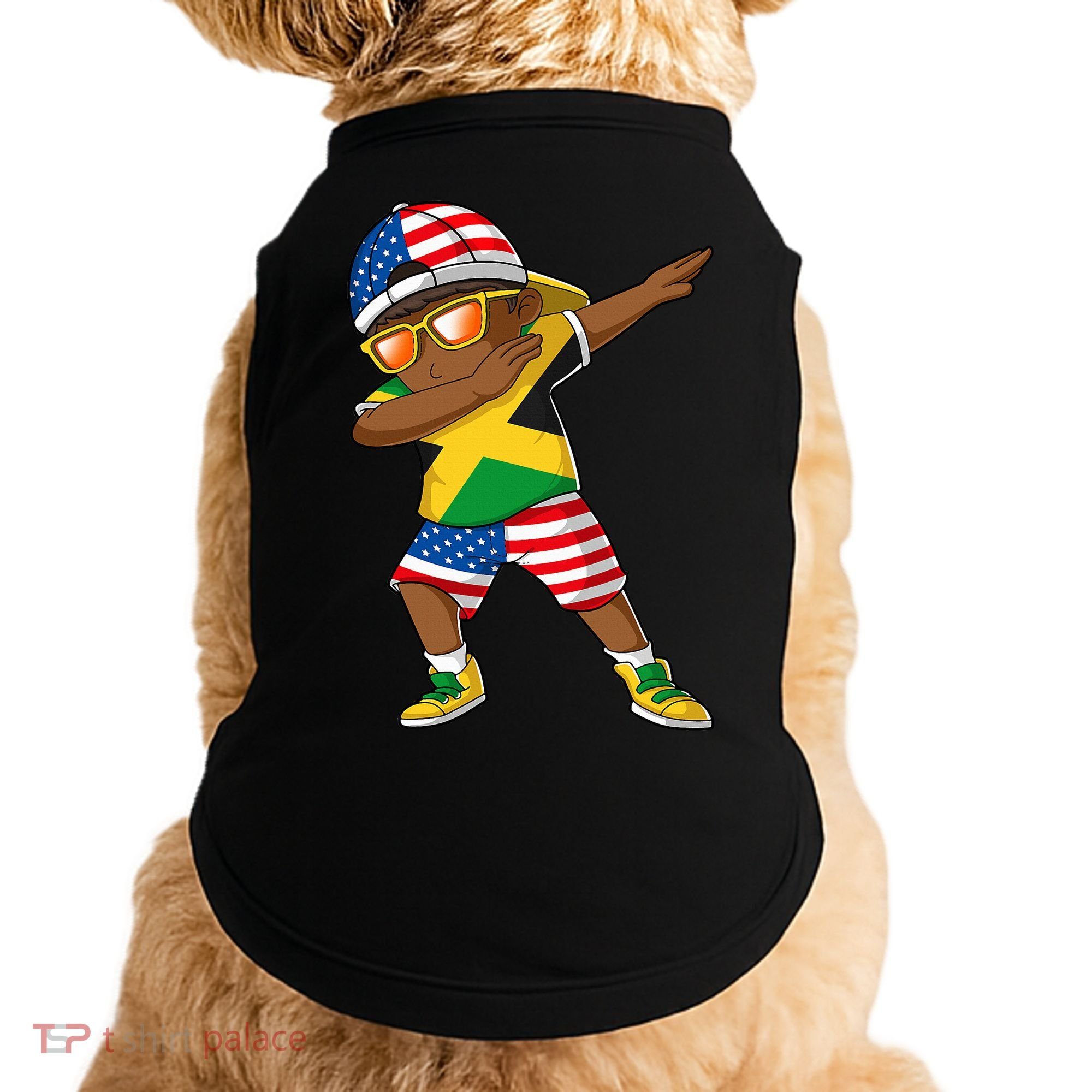 Half American Half Jamaican Jamaica Flag Patriotic Doggie Tank
