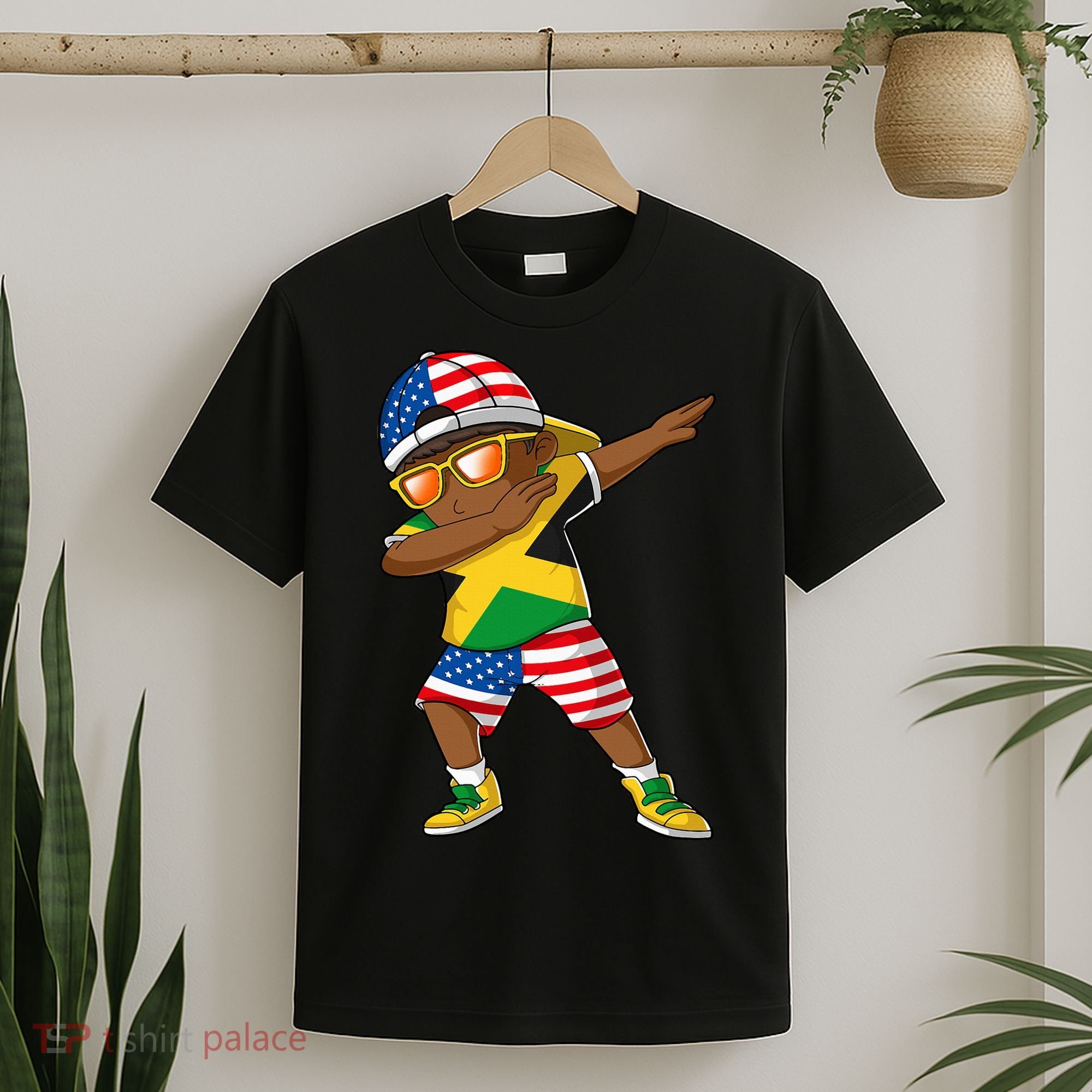 Half American Half Jamaican Jamaica Flag Patriotic T-Shirt