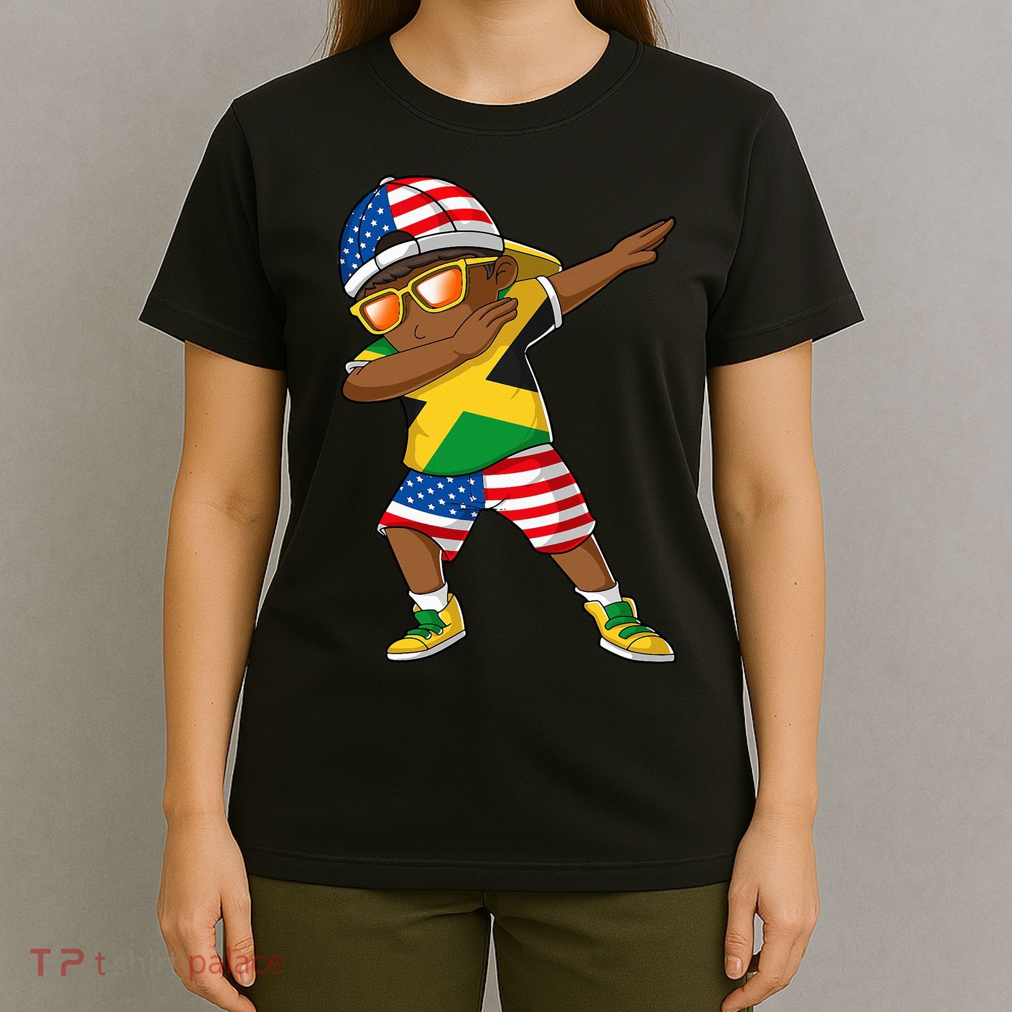 Half American Half Jamaican Jamaica Flag Patriotic T-Shirt